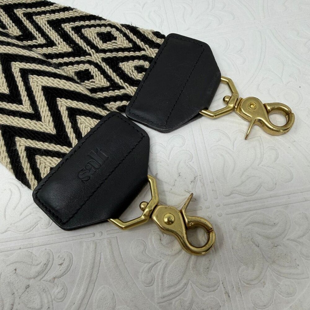 Salt Black Brown Chevron Gold Hardware Woven Bag Strap 41" - Picture 2 of 5